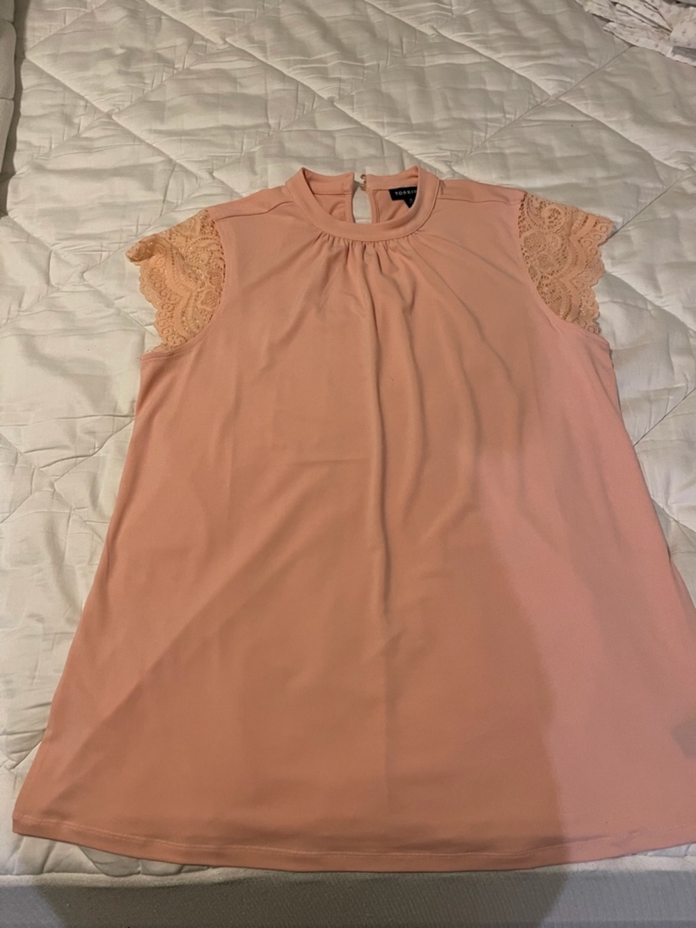 Torrid Peach Lace Shoulders Gathered Neck Blouse (0)